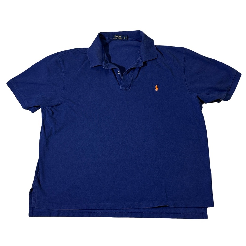 Polo Ralph Lauren mens 2XB Big blue solid pique cotton polo shirt EUC